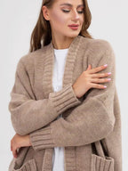 Pocketed Open Front Long Sleeve Longline Cardigan - Delanoir