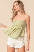 BiBi Fringed Hem Smocked Cami - Delanoir