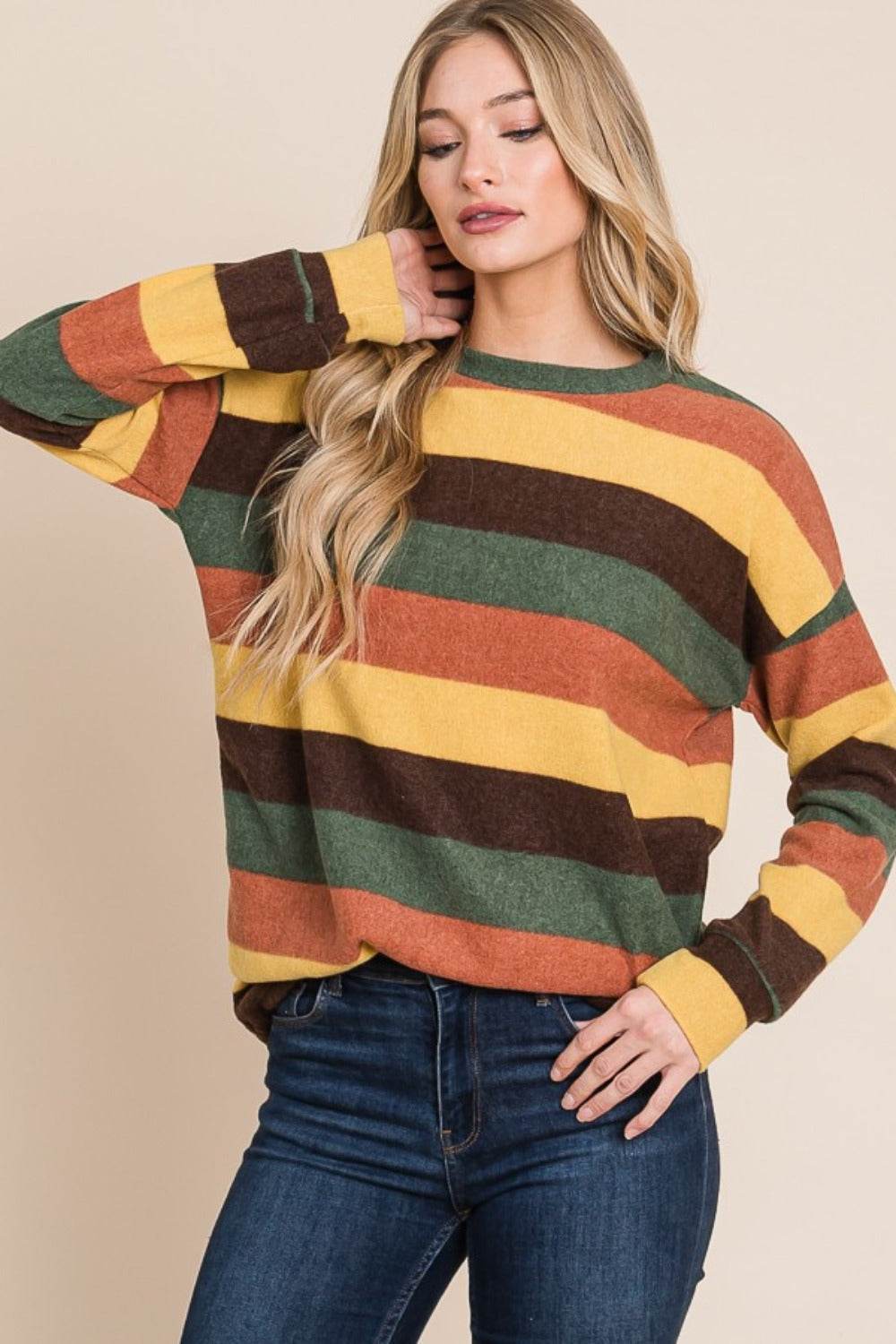BOMBOM Multi-Color Striped Knit Top - Delanoir