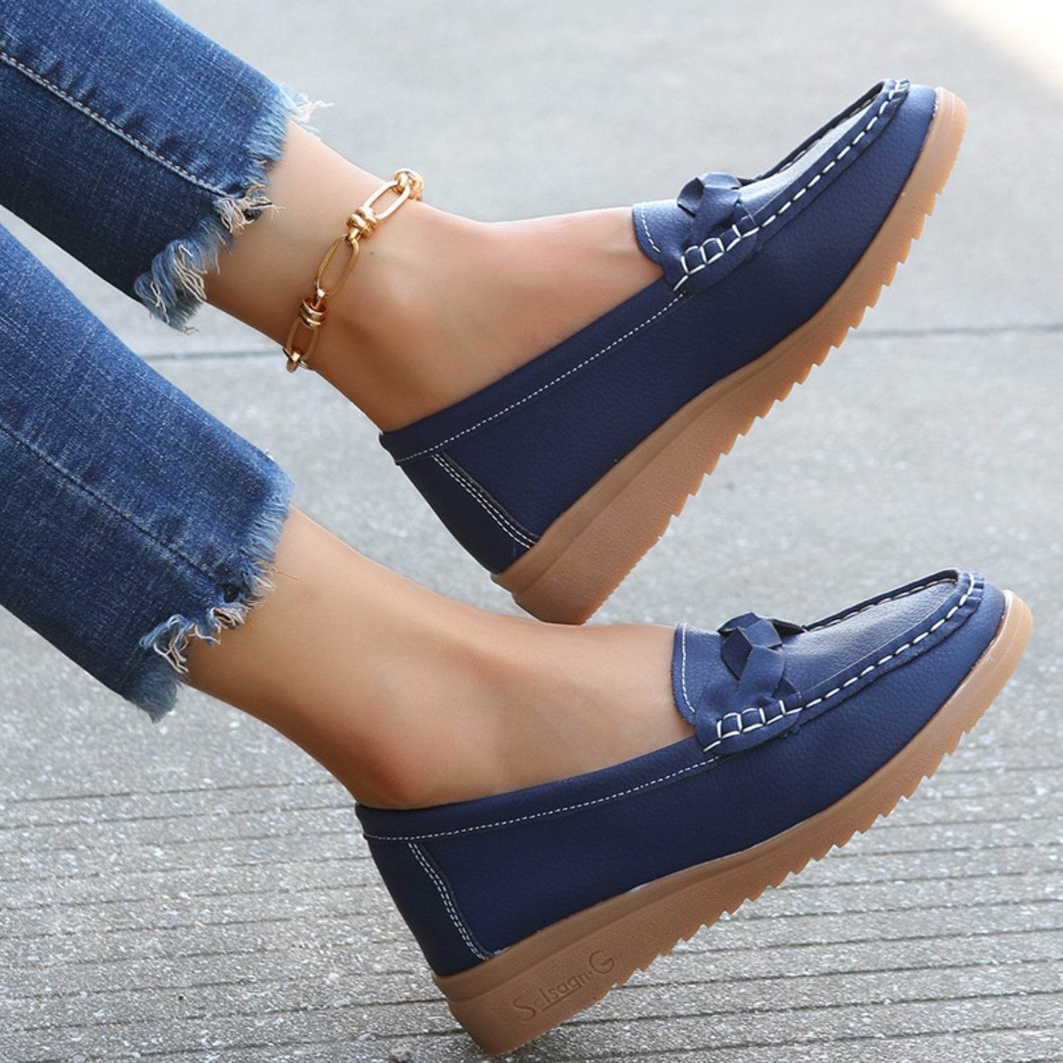 Weave Wedge Heeled Loafers - Delanoir