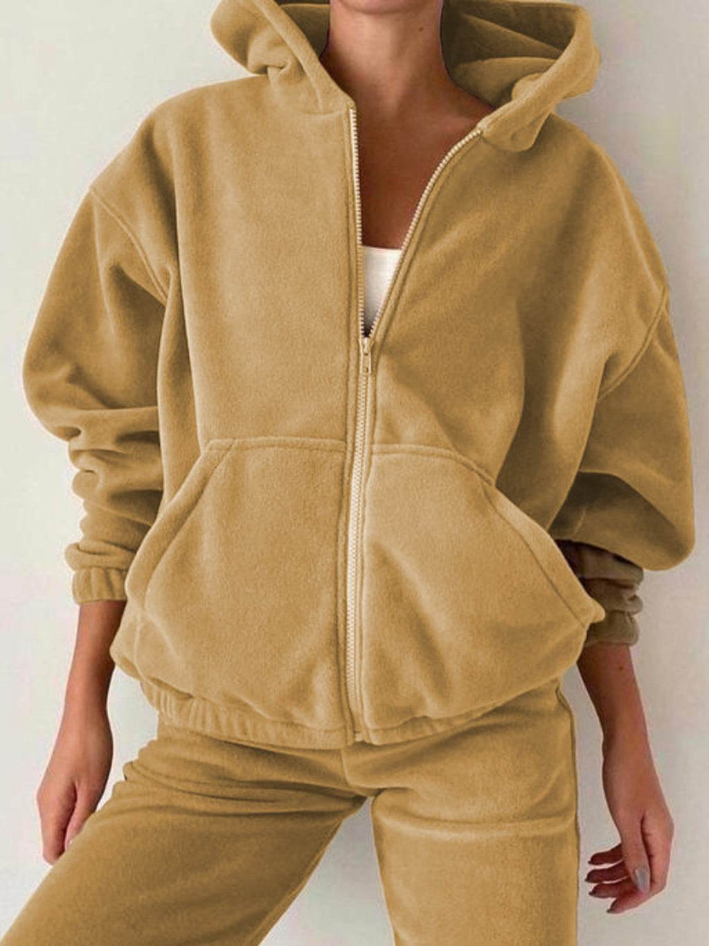 Zip Up Long Sleeve Hoodie and Joggers Set - Delanoir