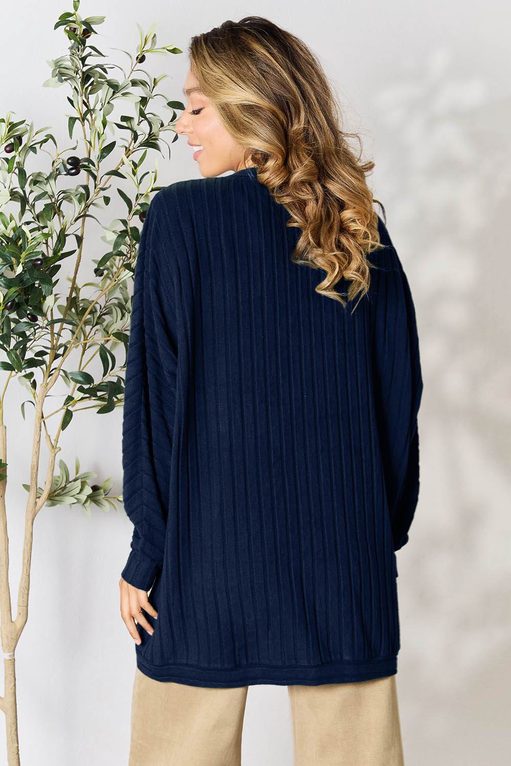 Basic Bae Full Size Ribbed Cocoon Cardigan - Delanoir
