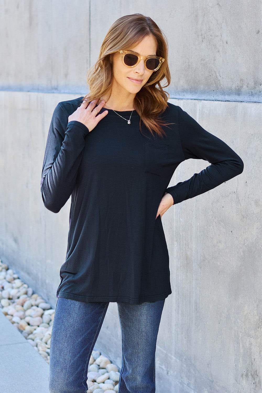 Basic Bae Full Size Round Neck Long Sleeve Top - Delanoir