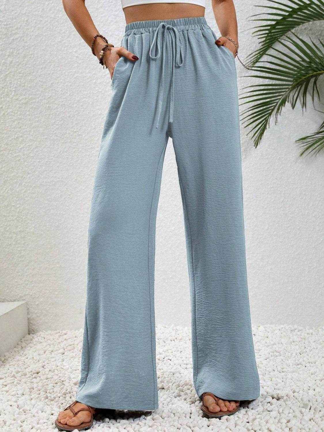 Wide Leg Drawstring Pants - Delanoir