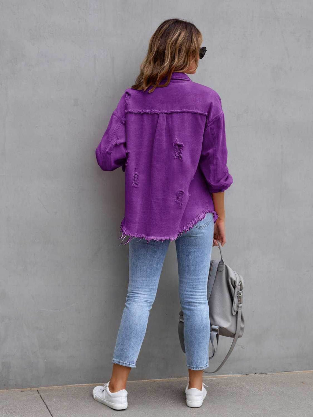 Distressed Drop Shoulder Denim Jacket - Delanoir