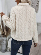 Fuzzy Button Up Collared Neck Jacket - Delanoir
