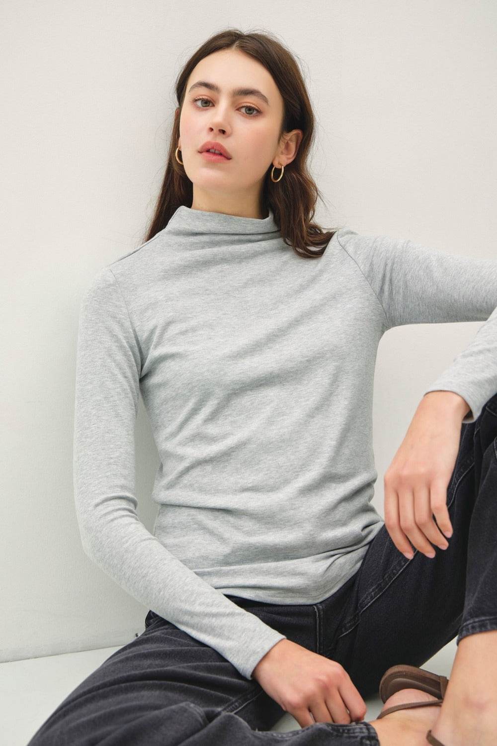 Be Cool Mock Neck Long Sleeve T-Shirt - Delanoir