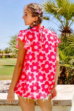 BiBi Floral Contrast Ruffled Top - Delanoir