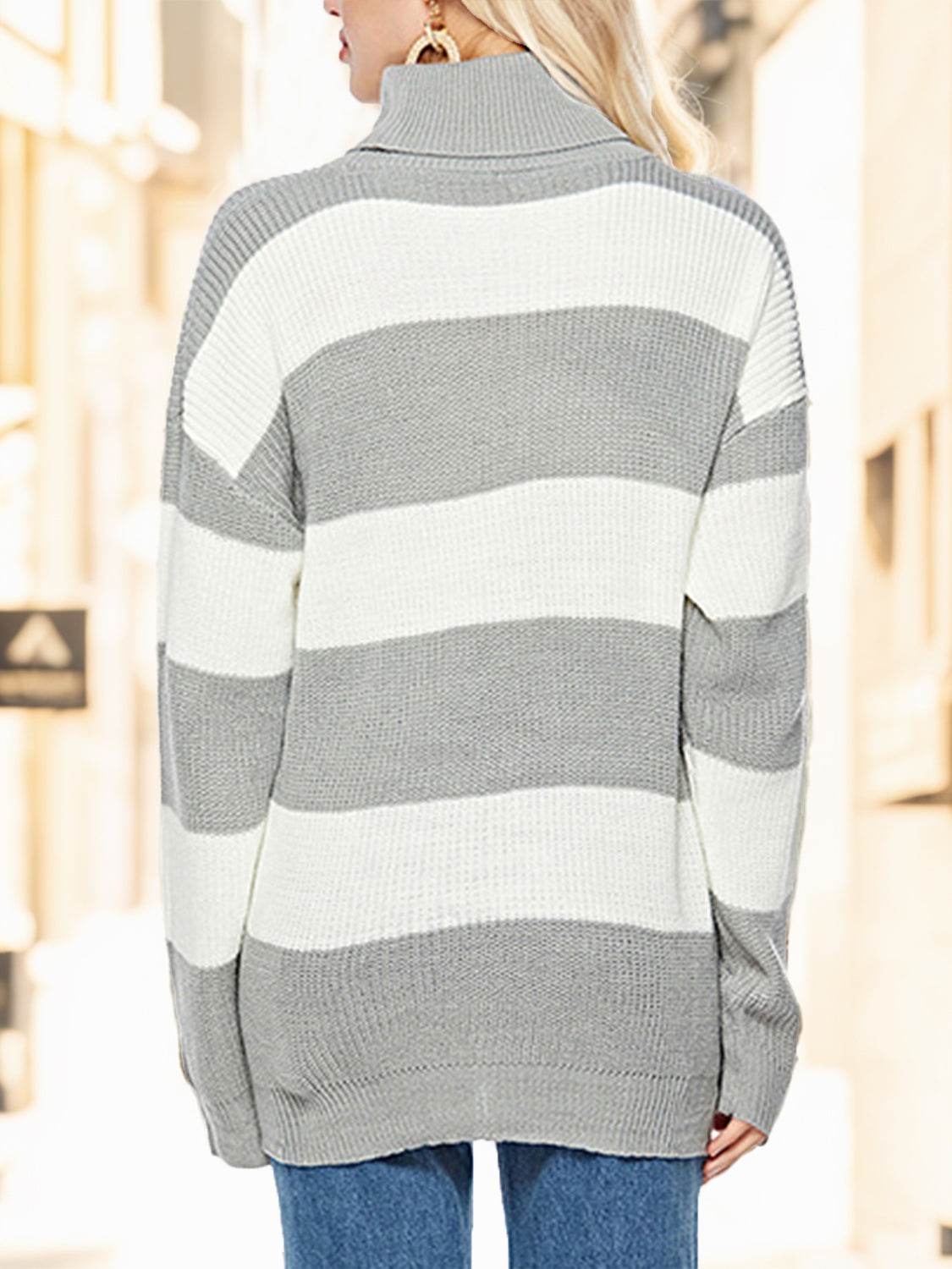 Striped Turtleneck Long Sleeve Sweater - Delanoir