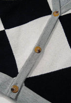 Color Block Button Down Long Sleeve Cardigan - Delanoir