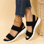 Rubber Open Toe Low Heel Sandals - Delanoir