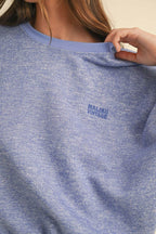 Mable Round Neck Letter Embroidery Crop Sweatshirt - Delanoir