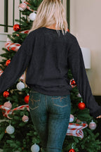 Sequin Patch Pumpkin Round Neck Sweatshirt - Delanoir