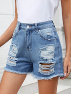 Distressed Raw Hem Denim Shorts - Delanoir