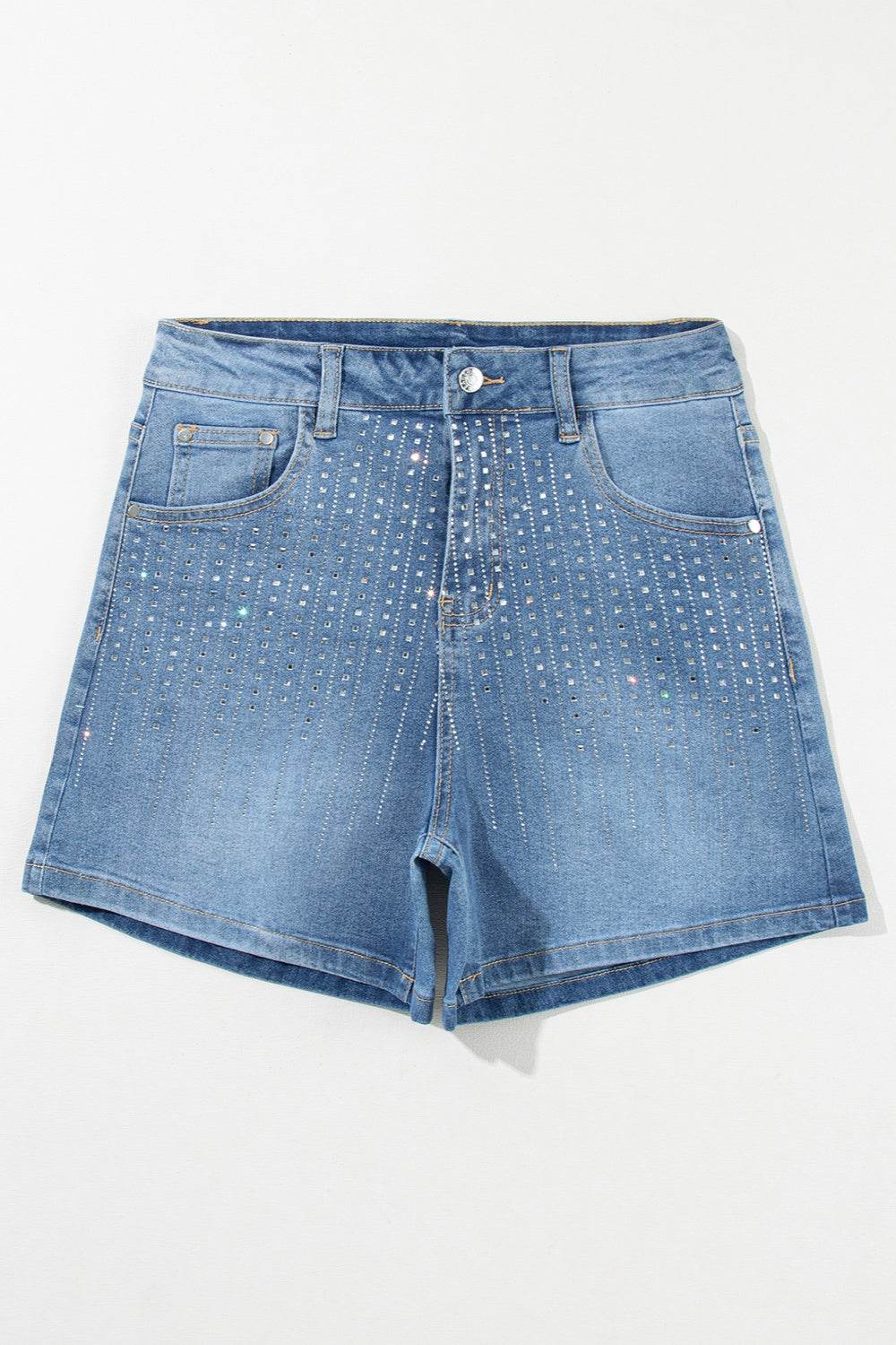 Rhinestone High Waist Denim Shorts - Delanoir