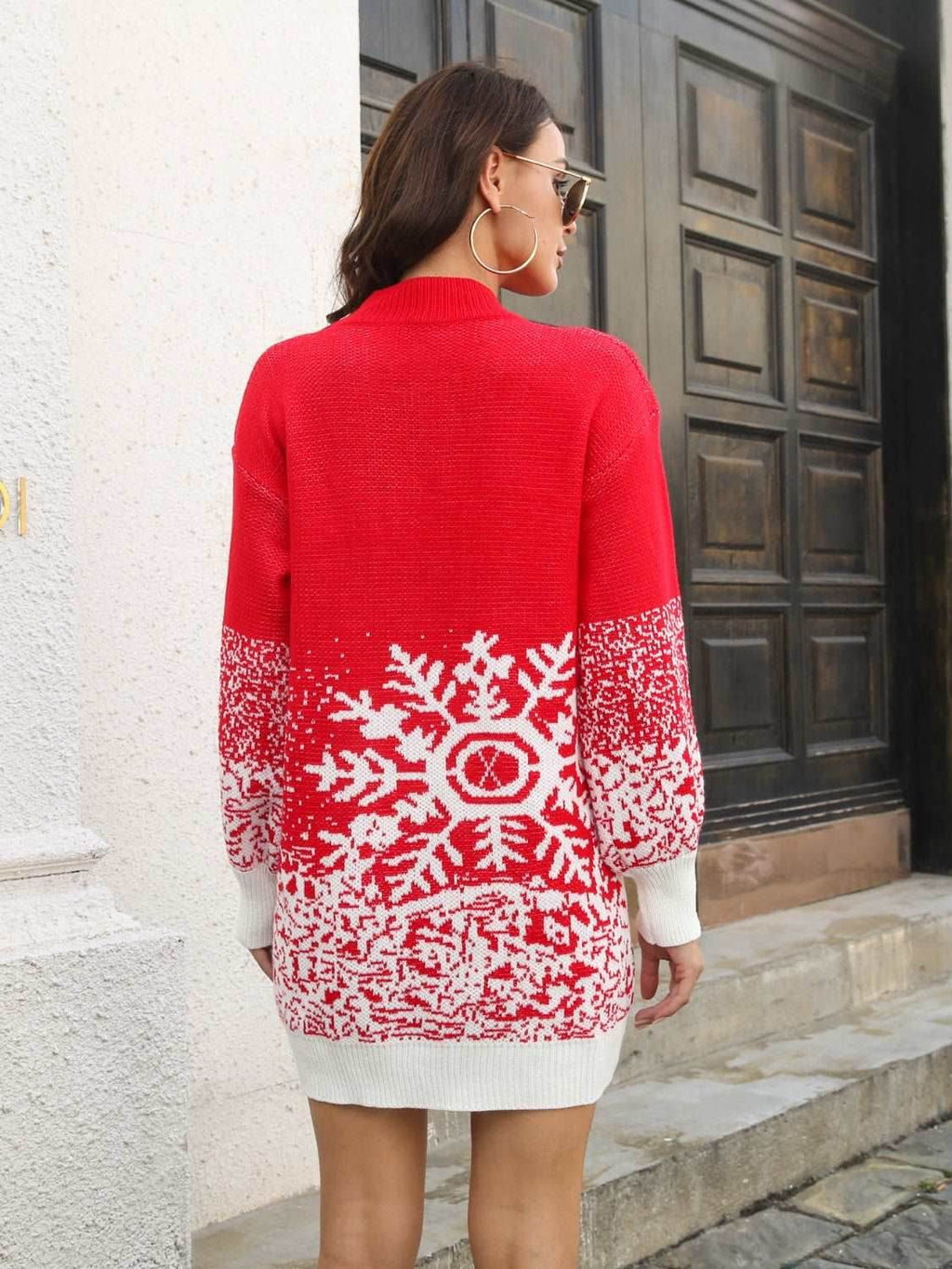 Snowflake Pattern Sweater Dress - Delanoir