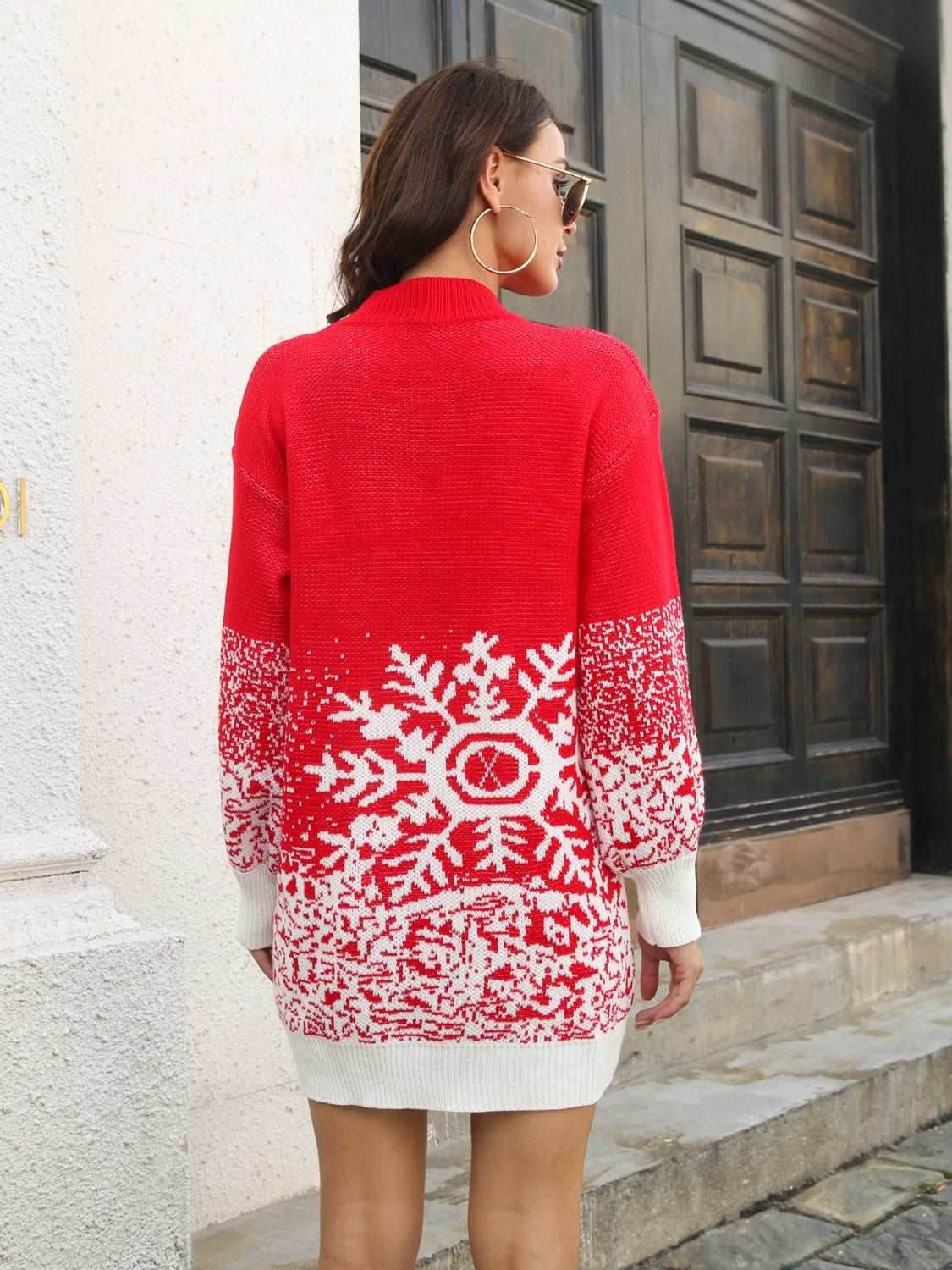Snowflake Pattern Sweater Dress - Delanoir