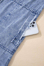 Raw Hem Button Down Long Sleeve Denim Dress - Delanoir