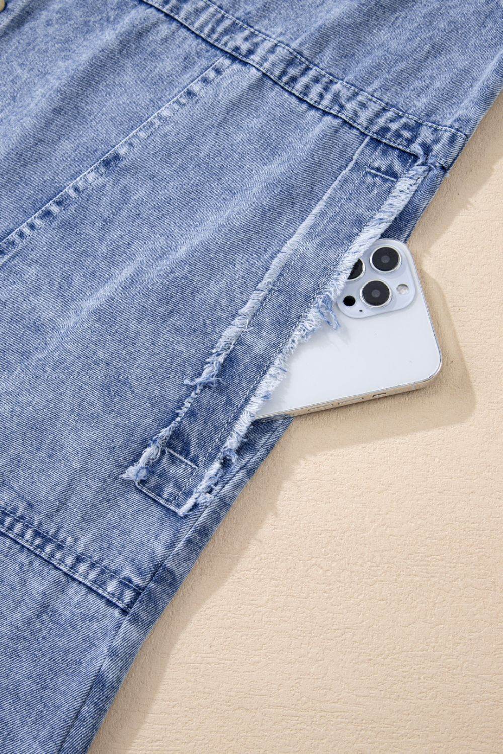 Raw Hem Button Down Long Sleeve Denim Dress - Delanoir
