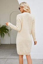 Cable-Knit Long Sleeve Sweater Dress - Delanoir