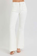 RISEN Full Size High Rise Front Patch Pocket Flare Jeans - Delanoir