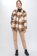 Love Tree Plaid Button Up Shacket - Delanoir