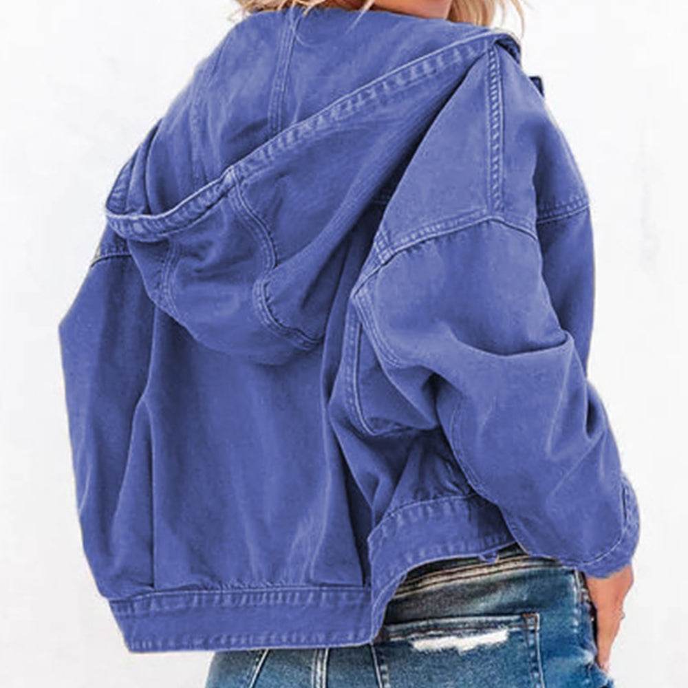 Hooded Dropped Shoulder Denim Jacket - Delanoir