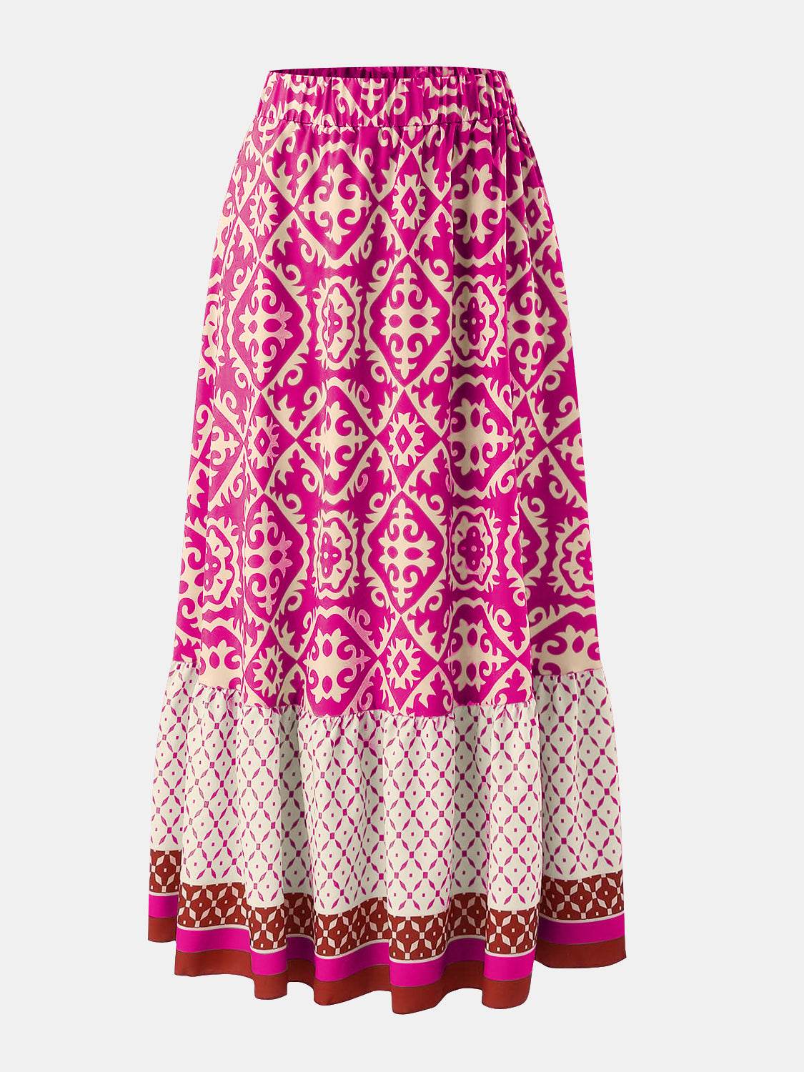 Geometric Elastic Waist Maxi Skirt - Delanoir