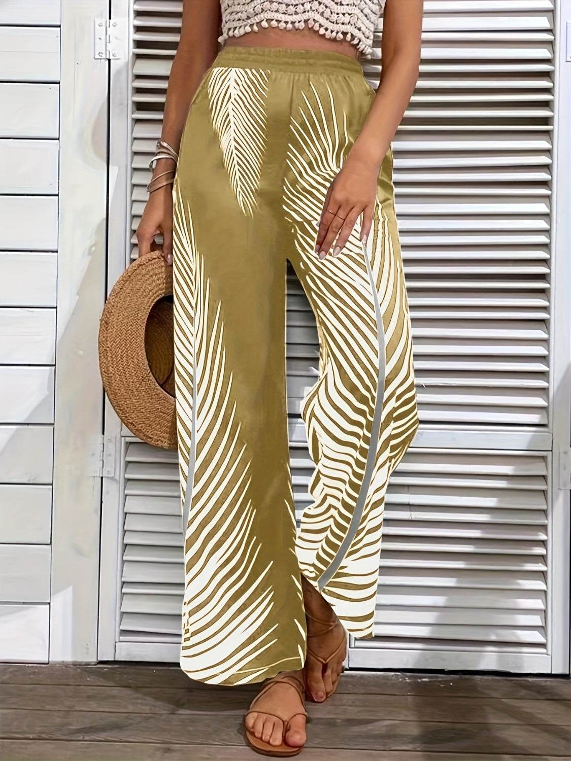 Printed Wide Leg Pants - Delanoir
