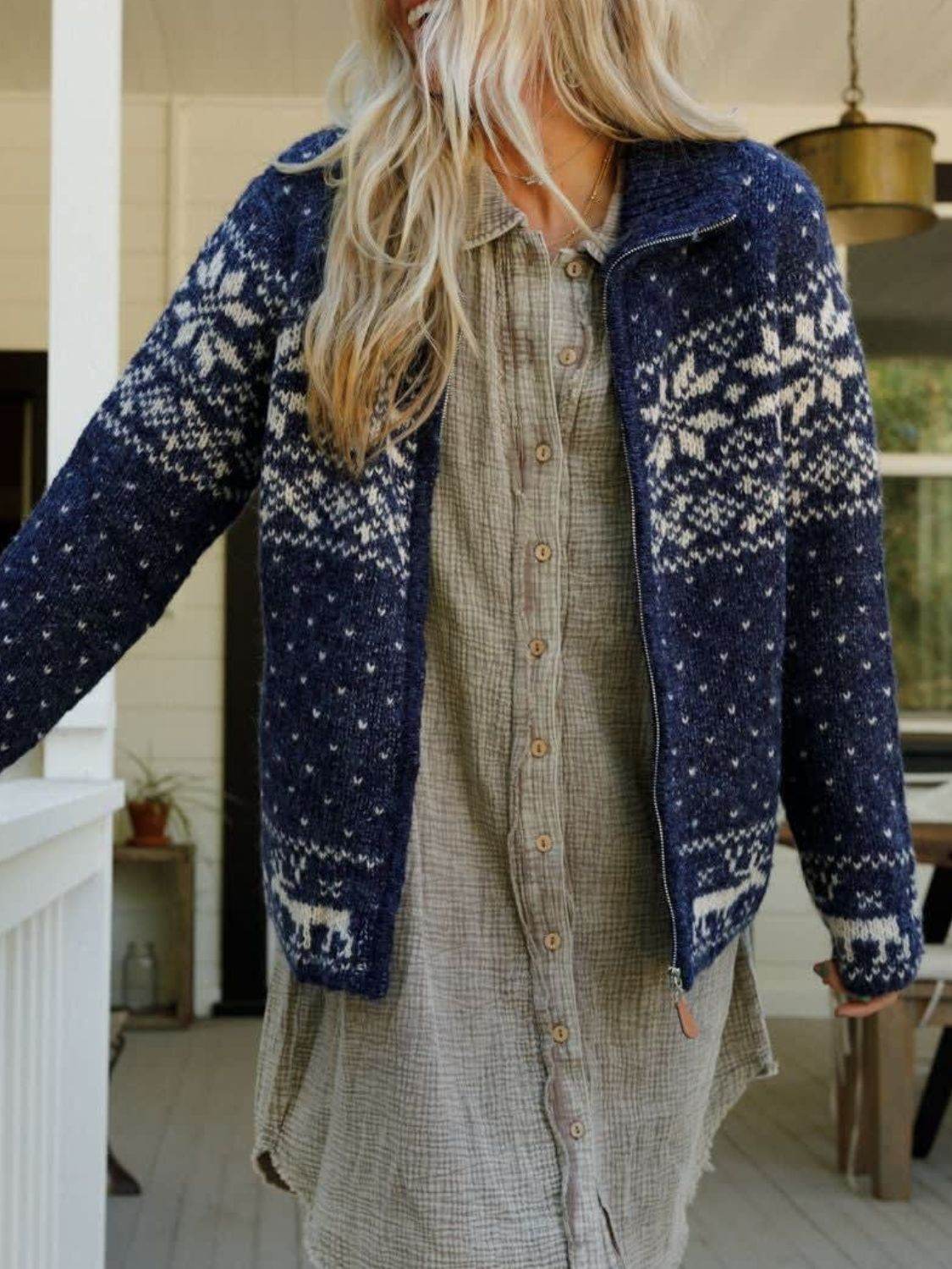 Zip Up Long Sleeve Cardigan - Delanoir