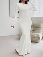 Devine Backless Round Neck Long Sleeve Maxi Dress - Delanoir
