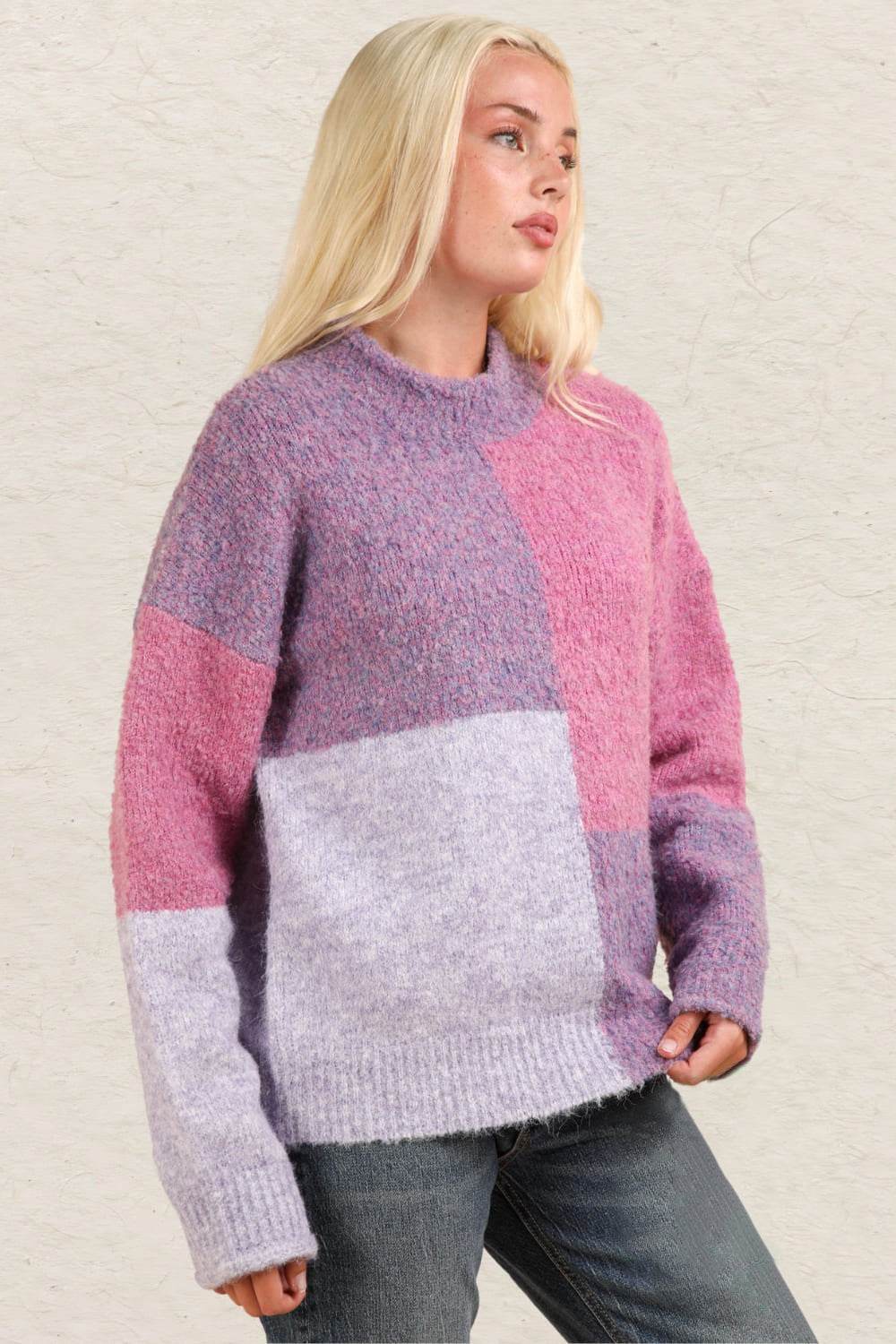 VERY J Color Block Mock Neck Drop Shoulder Sweater - Delanoir