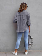 Distressed Drop Shoulder Denim Jacket - Delanoir