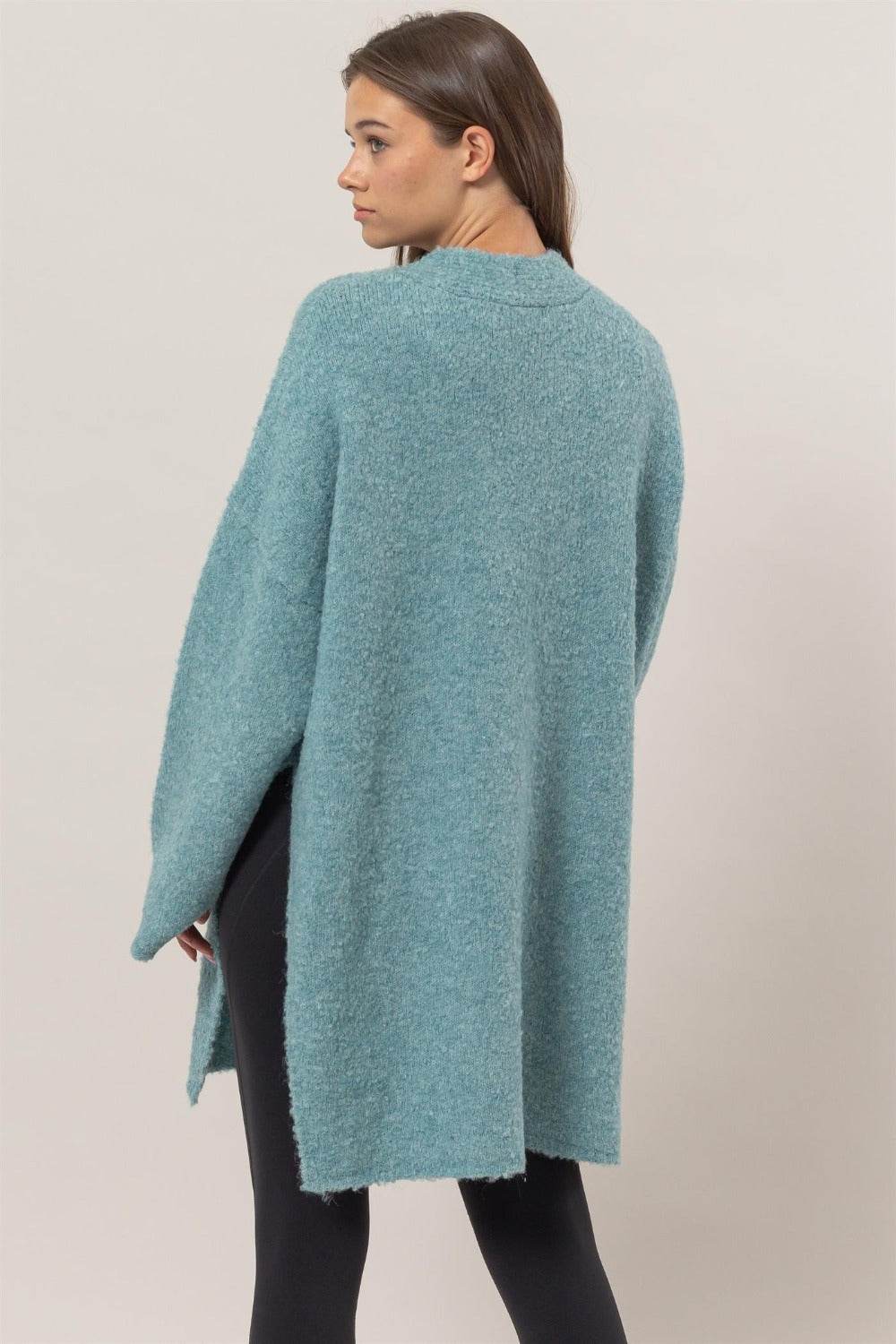 HYFVE Front Rosette Longline Slit Sweater Cardigan - Delanoir