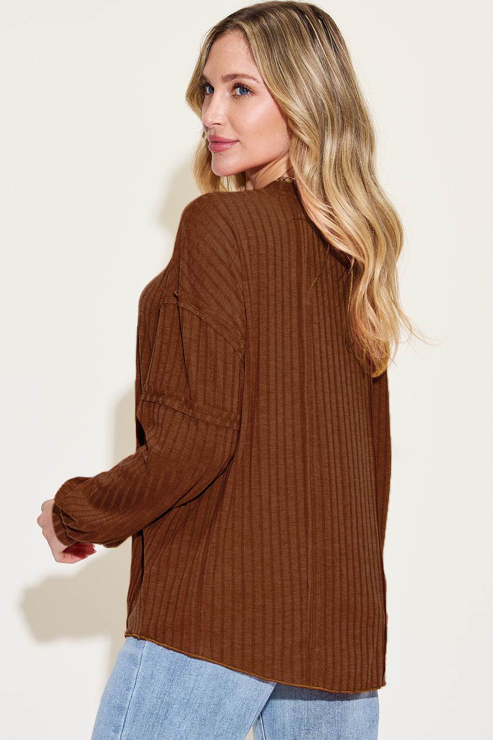 Basic Bae Full Size Ribbed Round Neck Long Sleeve T-Shirt - Delanoir