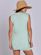 Mandy Side Slit Round Neck Tank and Shorts Sweater Set - Delanoir
