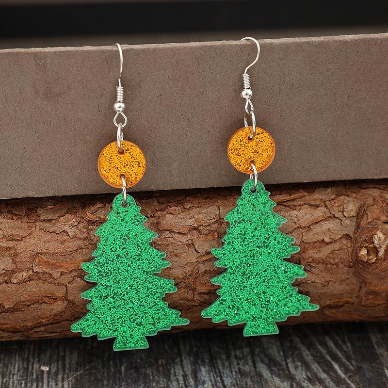 Glitter Acrylic Tree Shape Earrings - Delanoir