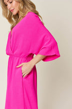 Double Take Full Size Surplice Wide Leg Jumpsuit with Pockets - Delanoir