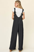 Double Take Full Size Texture Sleeveless Wide Leg Jumpsuit - Delanoir