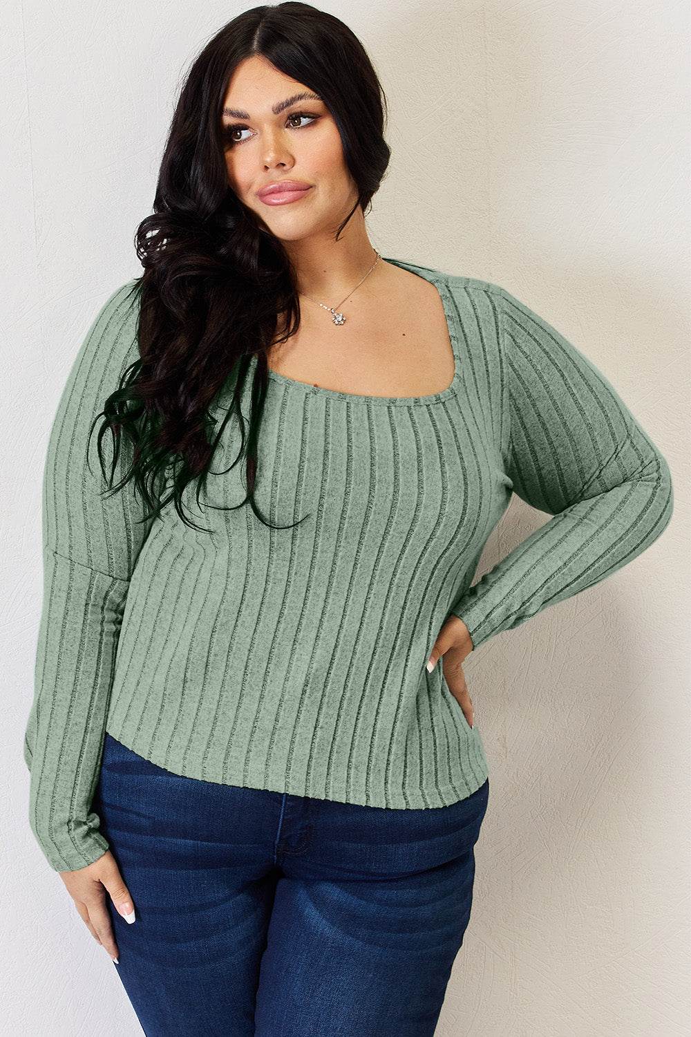 Basic Bae Full Size Ribbed Long Sleeve T-Shirt - Delanoir