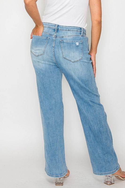 bytos Full Size Distressed High Rise Straight Jeans - Delanoir