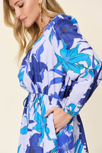Double Take Full Size Floral Long Sleeve Romper with Pockets - Delanoir