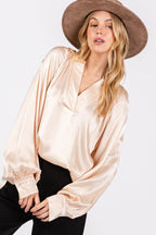 SAGE + FIG Notched Long Sleeve Blouse - Delanoir