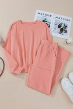 Round Neck Long Sleeve Top and Pants Set - Delanoir