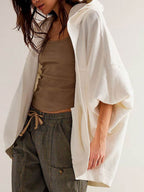 Exposed Seam Open Front Batwing Sleeve Hooded Cardigan - Delanoir