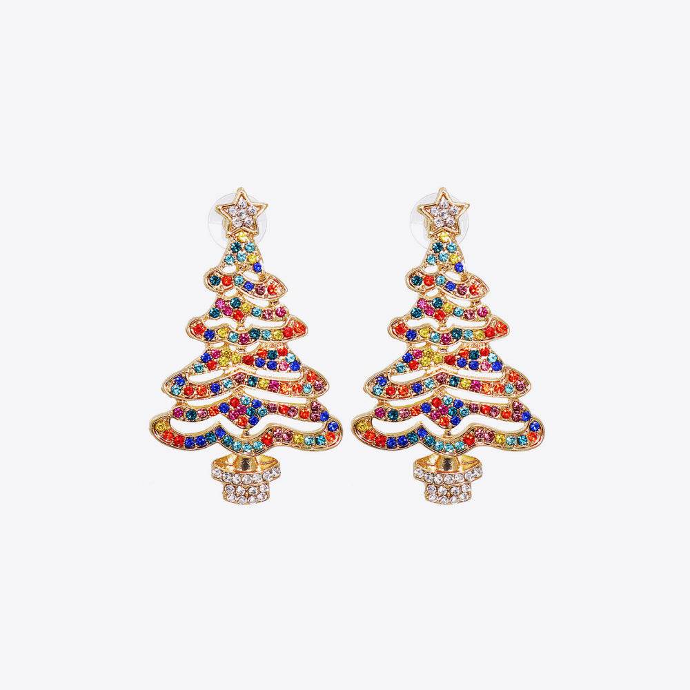 Rhinestone Alloy Christmas Tree Earrings - Delanoir