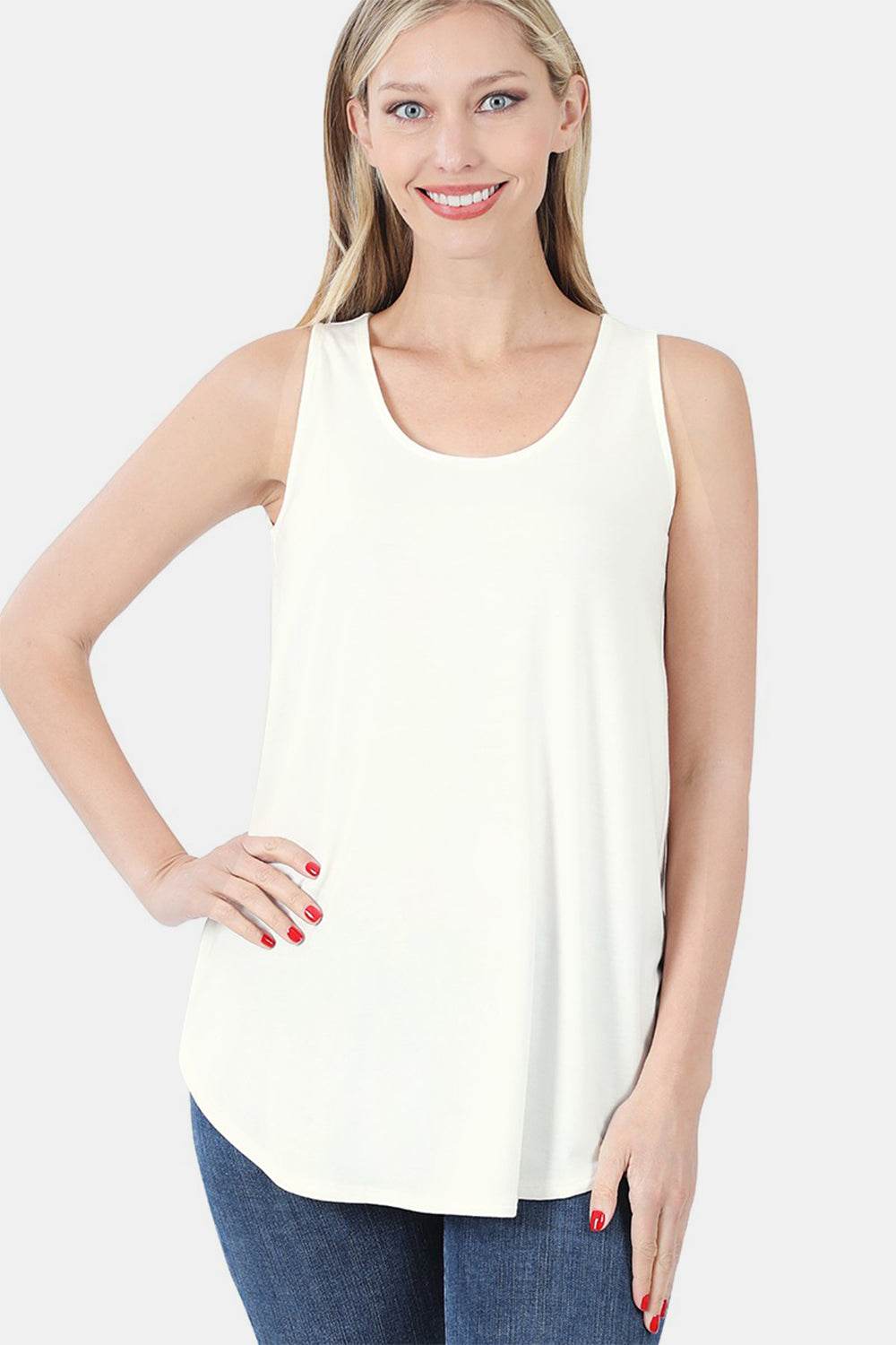 Zenana Round Neck Curved Hem Tank - Delanoir