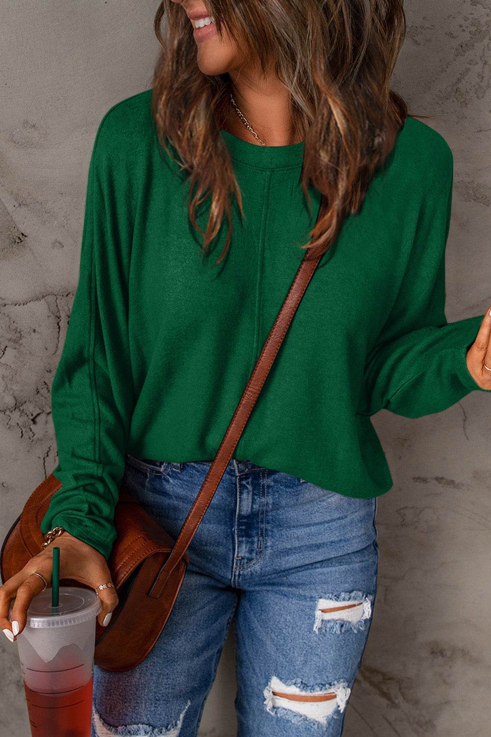 Double Take Full Size Round Neck Long Sleeve T-Shirt - Delanoir