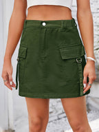Pocketed Buttoned Denim Skirt - Delanoir