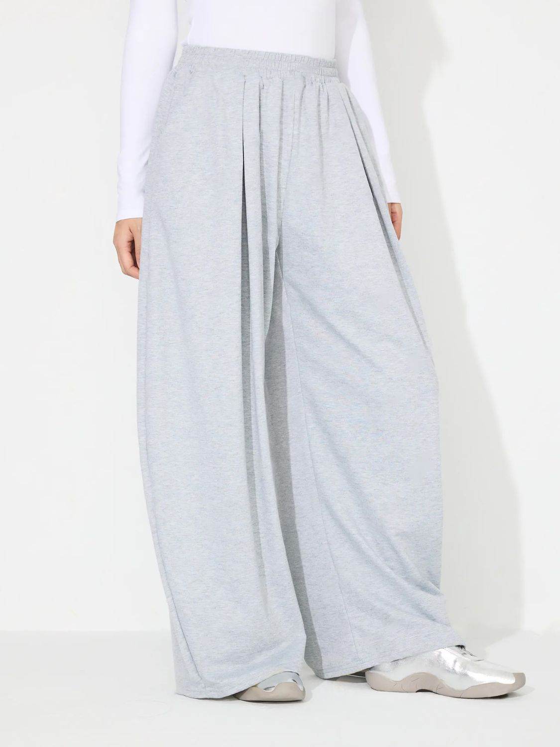 Elastic Waist Wide Leg Pants with Pockets - Delanoir